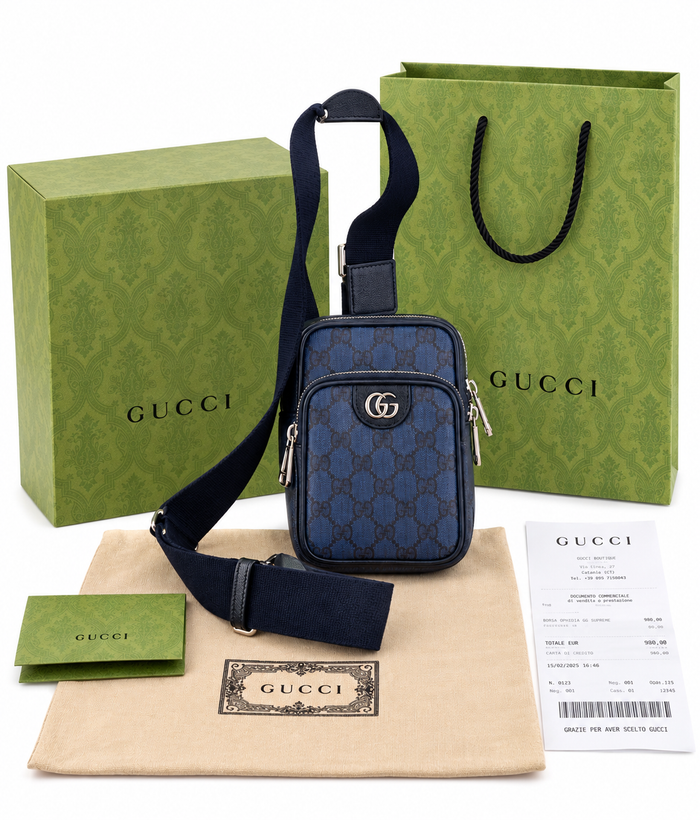 Gucci Ophidia GG Supreme Mini Bag Blu – Full Set